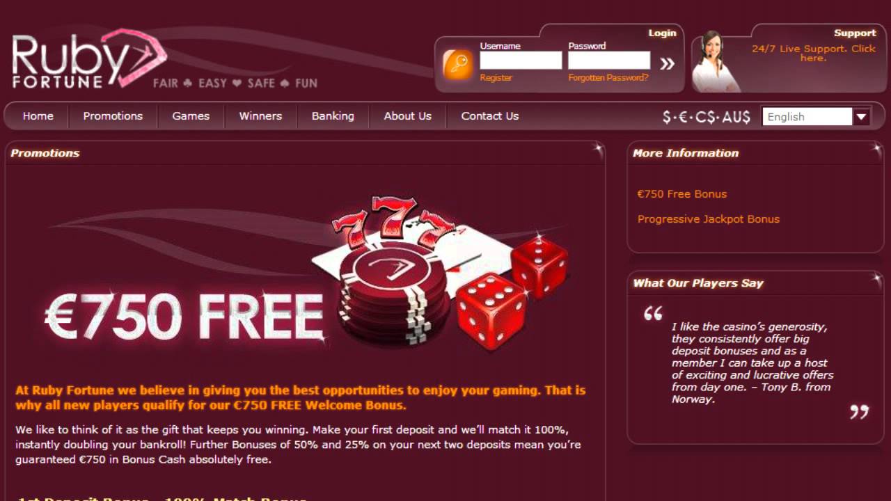 Ruby Fortune avis : commencez vos paris avec 750 € de bonus !
