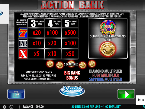 machine à sous Action Bank écran 3