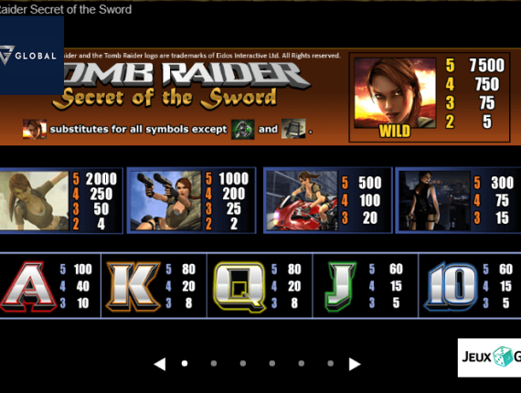 machine à sous Tomb Raider Secret of the Sword écran 3