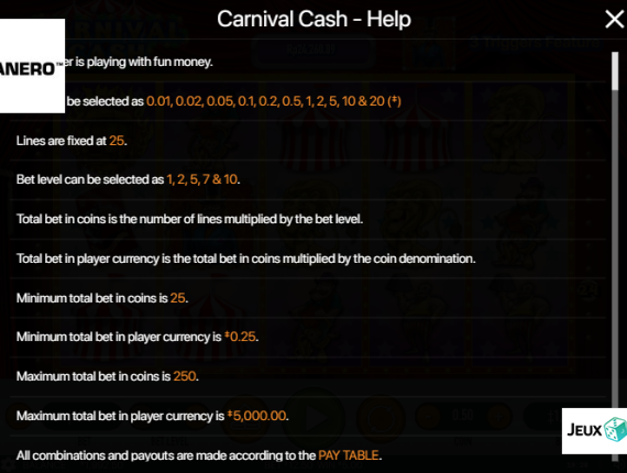 machine à sous Carnival Cash écran 4