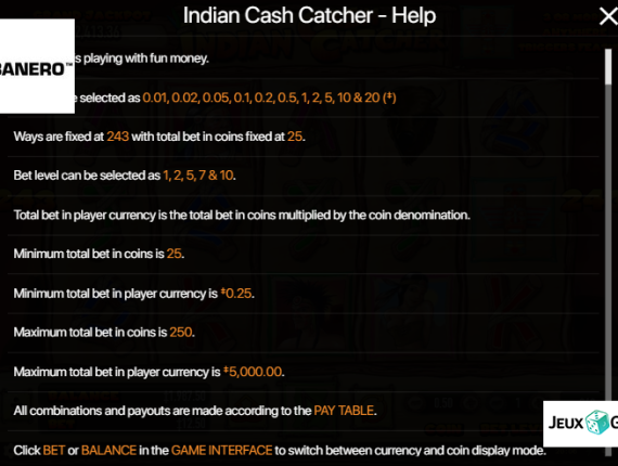 machine à sous Indian Cash Catcher écran 3