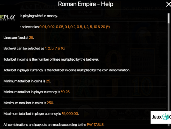 machine à sous Roman Empire écran 4