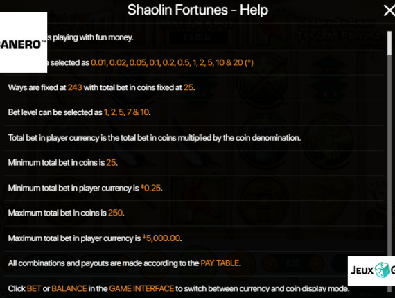 machine à sous Shaolin Fortunes écran 4