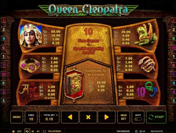 machine à sous Cleopatra Queen of the écran 3