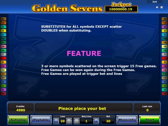 machine à sous Golden Sevens écran 4