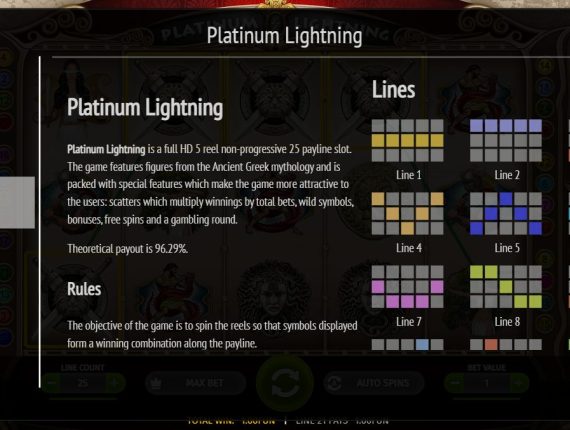 machine à sous Platinum Lightning écran 4