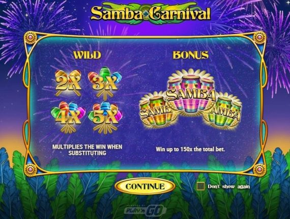 machine à sous Samba Carnival écran 1