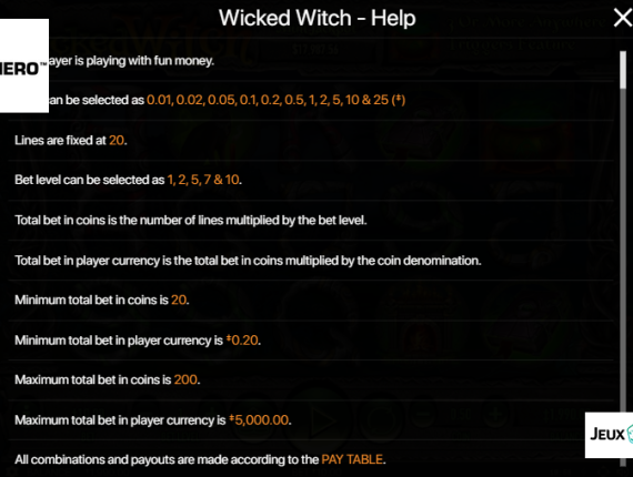 machine à sous Wicked Witch écran 4