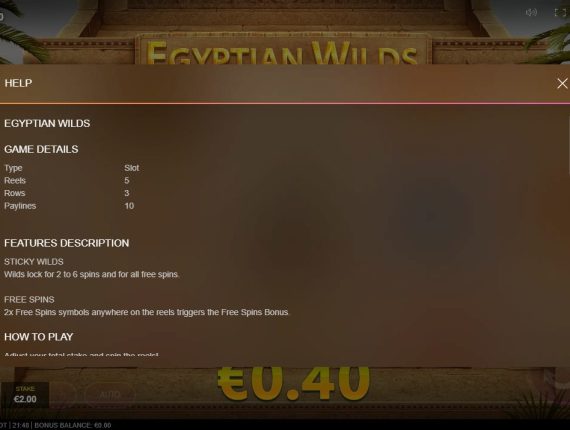 machine à sous Egyptian Wilds écran 4