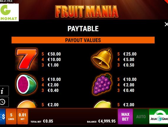 machine à sous Fruit Mania écran 3