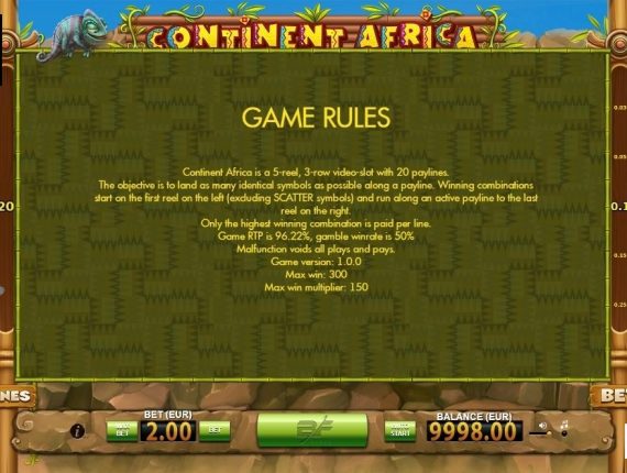 machine à sous Continent Africa écran 4