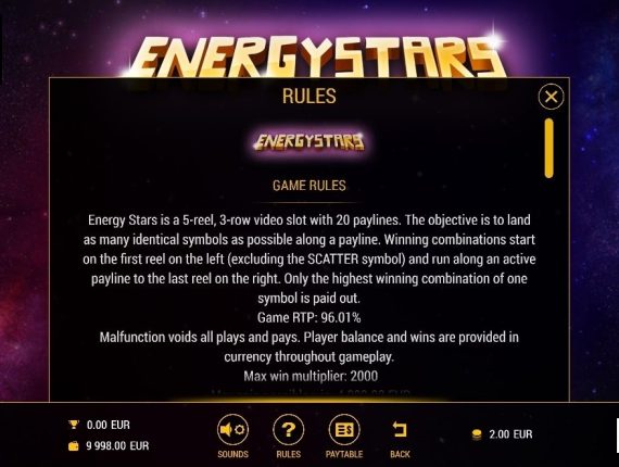 machine à sous Energy Stars écran 4