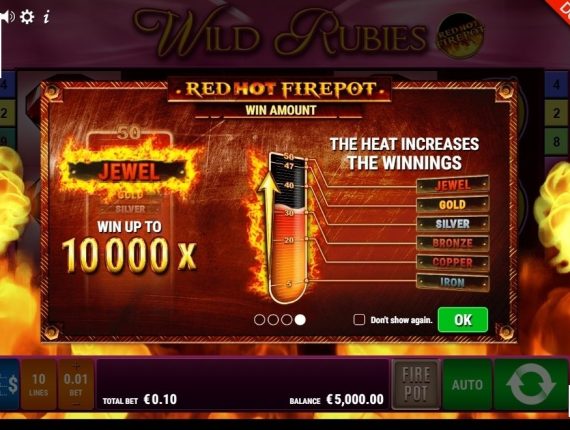 machine à sous Wild Rubies Red Hot Firepot écran 1