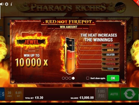 machine à sous Pharaos Riches Red Hot Firepot écran 1